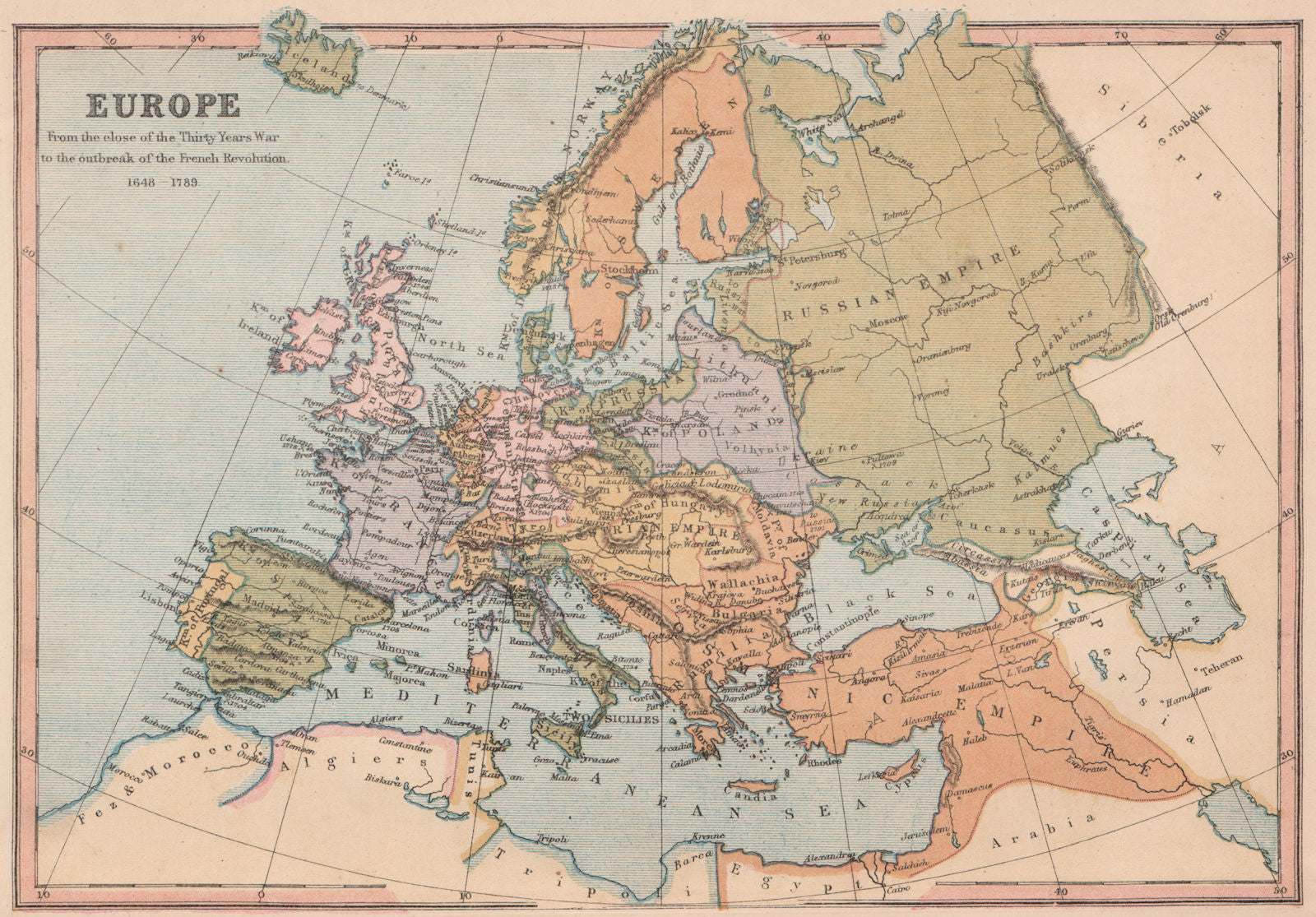 EUROPE 1648-1789. Osmanic (Ottoman) Empire. Kingdom of Poland. COLLINS 1880 map